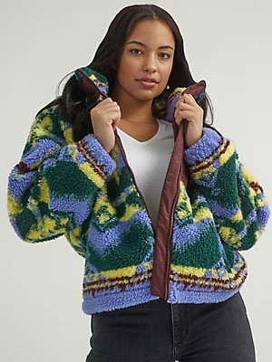 Women's All Over Printed Sherpa Jacket in Very Peri Purple | Wrangler