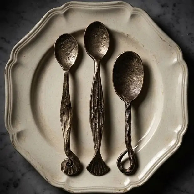 Hand Forged Brass Serving Spoon Set of 3 | Antique Farm House
