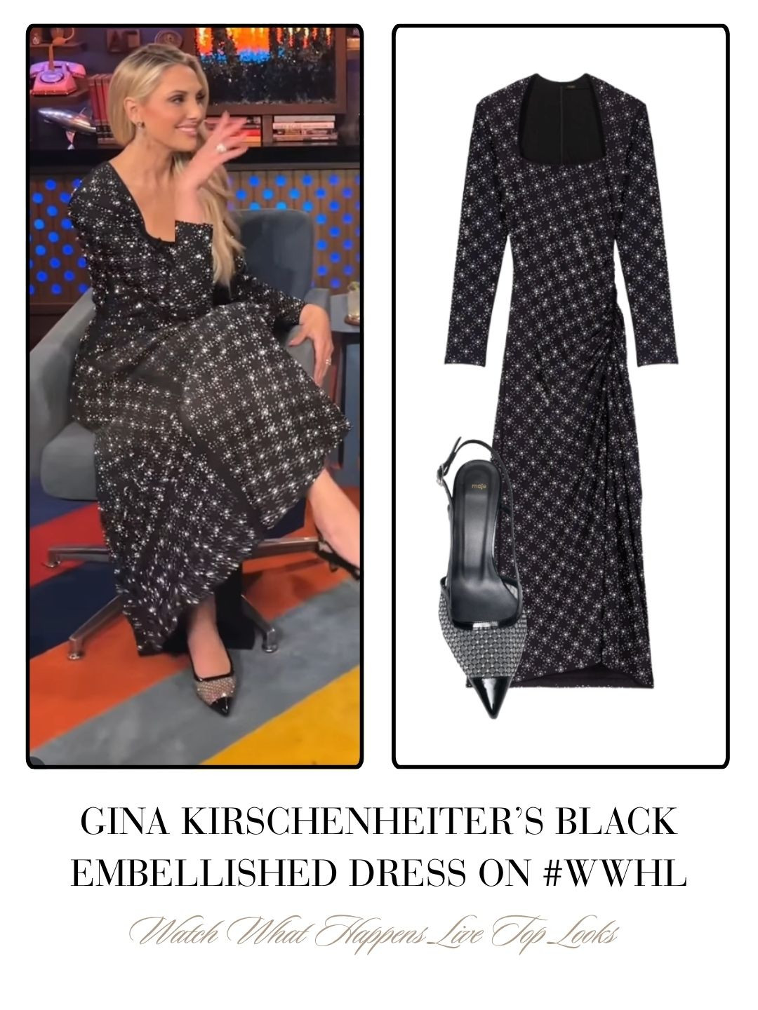 Gina Kirschenheiter's Black Crystal Embellished Dress on Watch What Happens Live October 20, 2025 

 