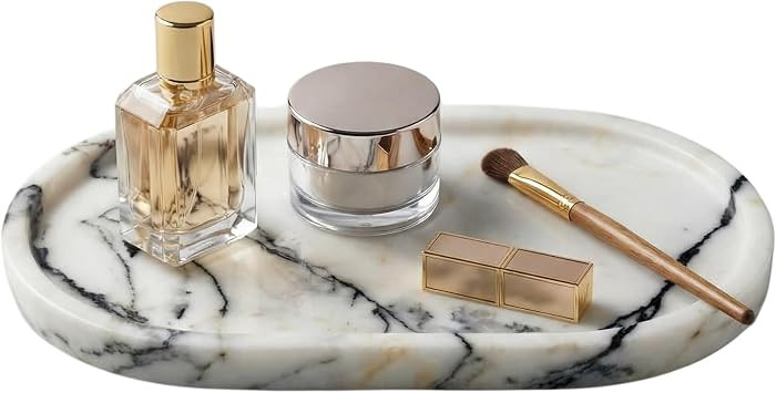 Natural Marble Vanity Tray for Bathroom Counter, Stone Catchall Tray for Perfume, Soap, Jewelry a... | Amazon (US)