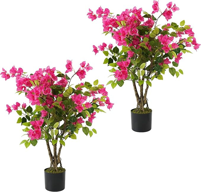 Amazon.com: Howngyesimu 2 Pack Artificial Bougainvillea Tree, 3FT Faux Silk Floral Tree Bougainvi... | Amazon (US)