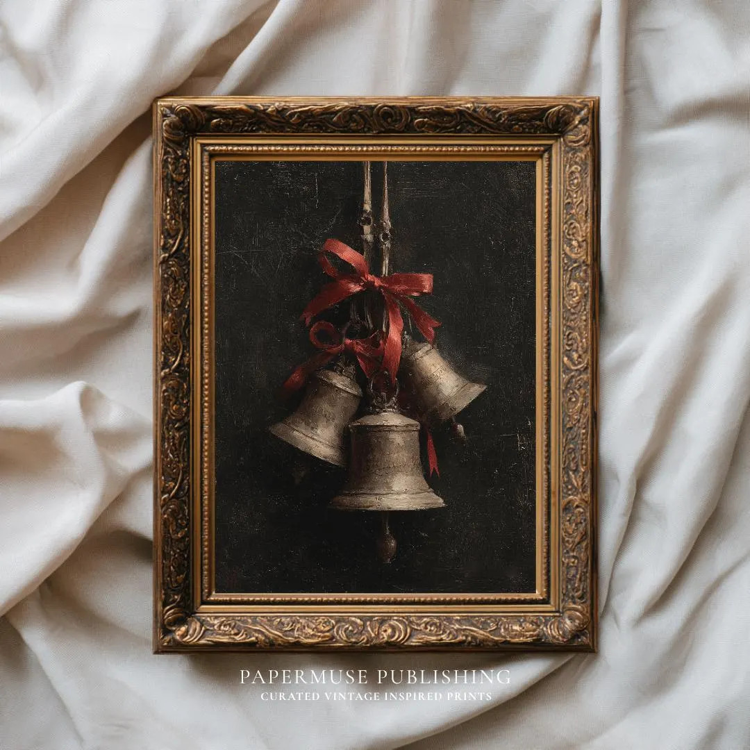 Vintage Christmas Bells Print, Antique Holiday Wall Art, Dark Academia Moody Christmas Decor, Old... | Etsy (US)