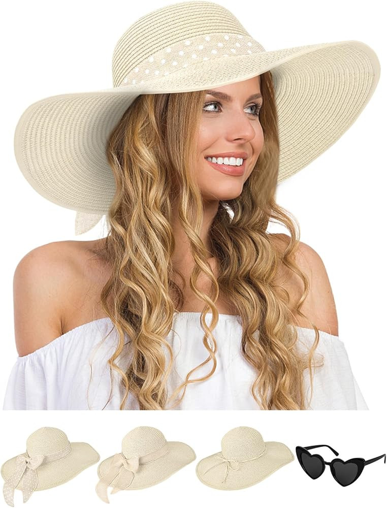 Senker Fashion Sun Hats for Women, Wide Brim Floppy Beach Straw Hat for Summer Travel Vacation Fo... | Amazon (US)