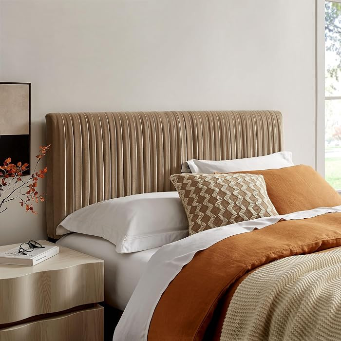 Modway Eloise King Velvet Headboard with Ruched Details in Taupe - Modern Bed Headboard Only with... | Amazon (US)