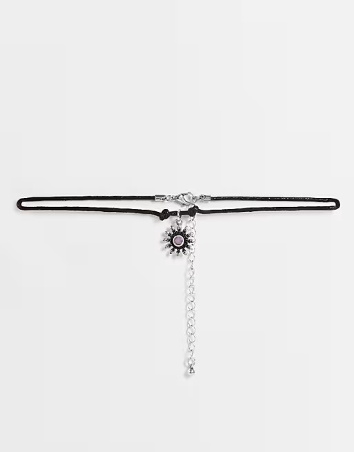 ASOS DESIGN cord choker necklace with flower charm | ASOS (Global)