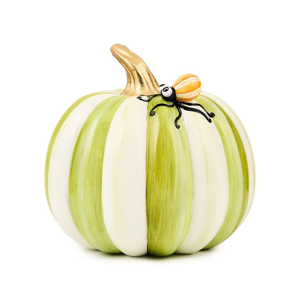 Fergal's Friend Spider on Mini Moss Stripe Pumpkin | MacKenzie-Childs