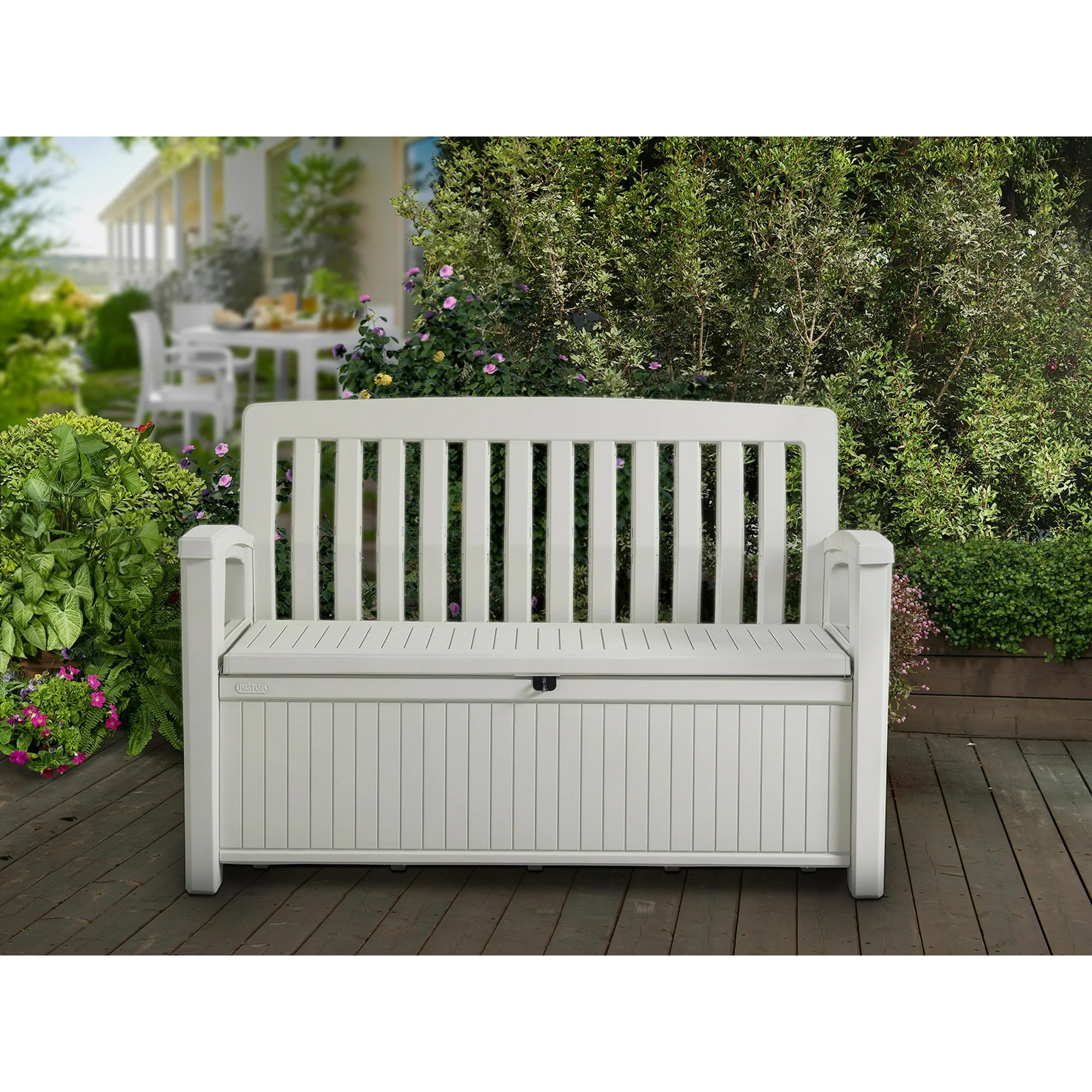 Keter 60 Gallon Storage Bench, Resin Outdoor Storage Furniture, Seats 2, White | Walmart (US)