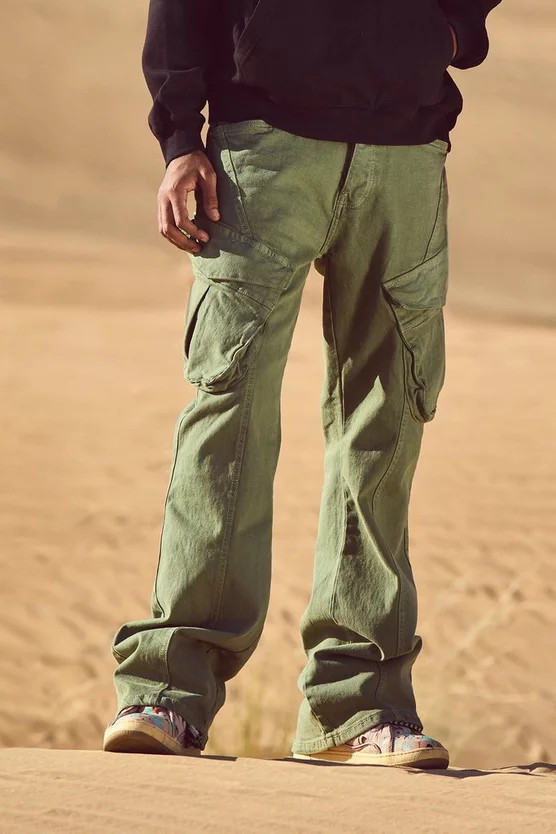 Relaxed Flare Rigid Washed Cargo Jean | boohooMAN (US & Canada)