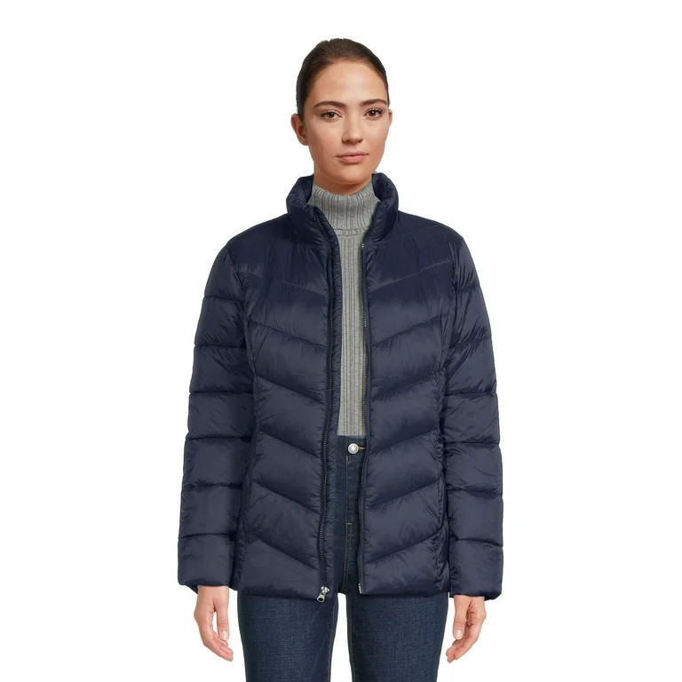 Time and Tru Women's Chevron Midweight Puffer Jacket, Sizes XS-3X | Walmart (US)