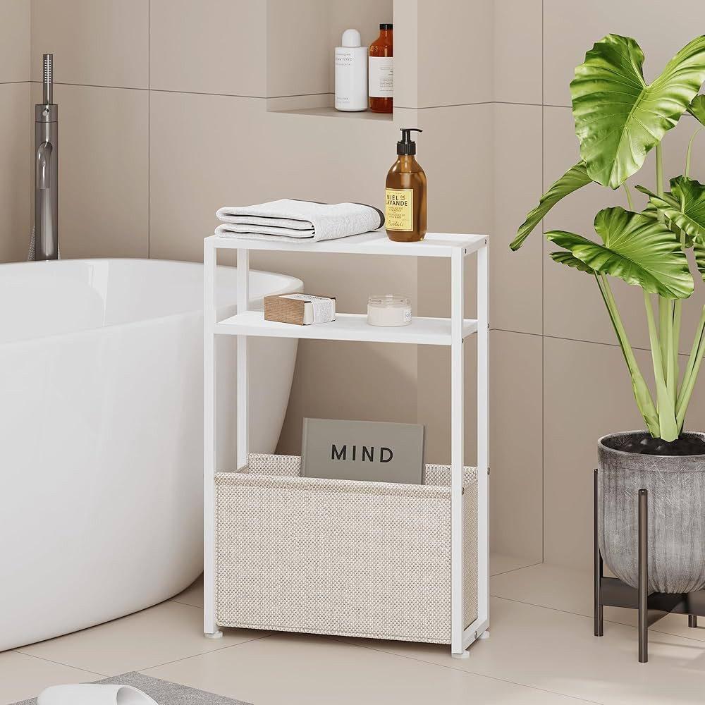 Narrow Side Table, Slim End Tables with Fabric Basket, Skinny Table for Small Spaces, Thin Bedsid... | Amazon (US)