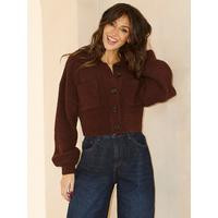 Cropped Chenille Cardigan - Brown | Very (UK)