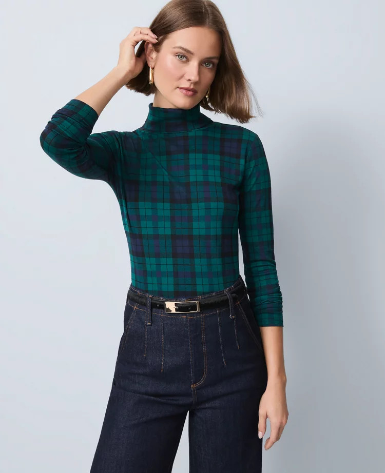 Plaid Turtleneck Top | Ann Taylor