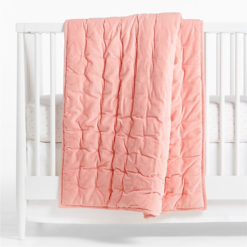 Modern Pink Velvet Baby Crib Quilt | Crate & Kids | Crate & Barrel
