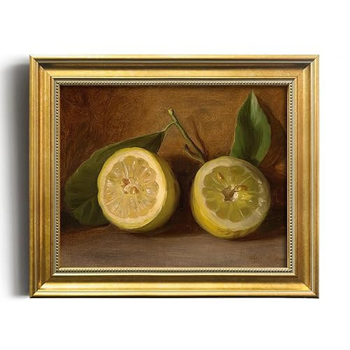 Vintage Lemon Decor - Yellow Lemon Kitchen Decor - Fruit Painting for Farmhouse Dining Pantry - L... | Amazon (US)