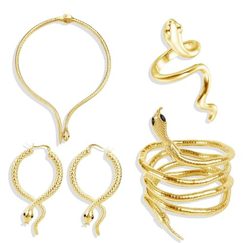 Snake Jewelry Set for Women Snake Dangle Drop Earrings for Teen Girls Silver Gold Winding Snake Pendent Necklace Punk Snake Wrap Cuff Bracelet Adjustable Open Snake Ring Halloween Cosplay Accessories, | Amazon (US)