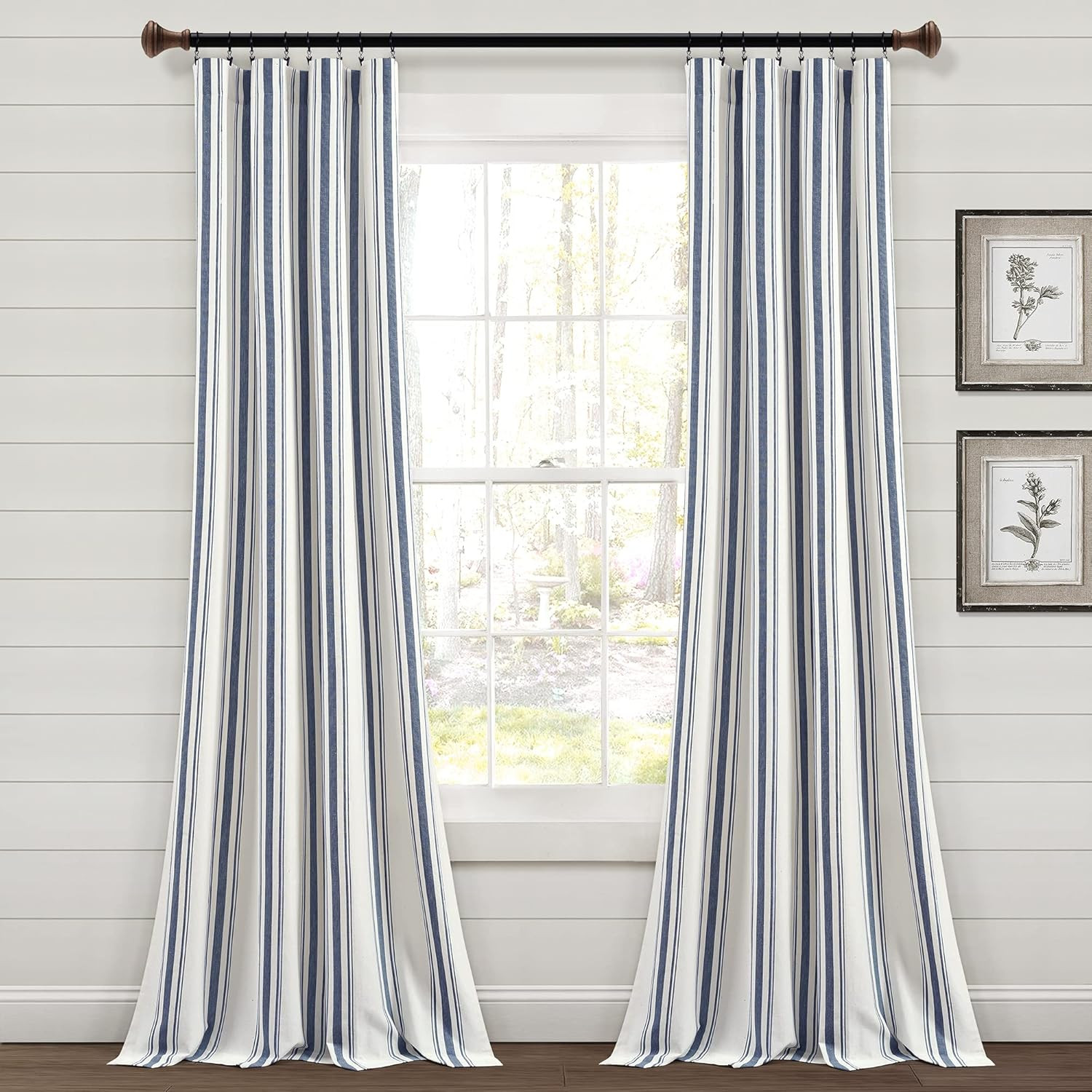 Lush Decor Farmhouse Stripe Yarn Dyed Cotton Window Curtain Panel Pair, 84" Long x 42" Wide, Navy | Amazon (US)