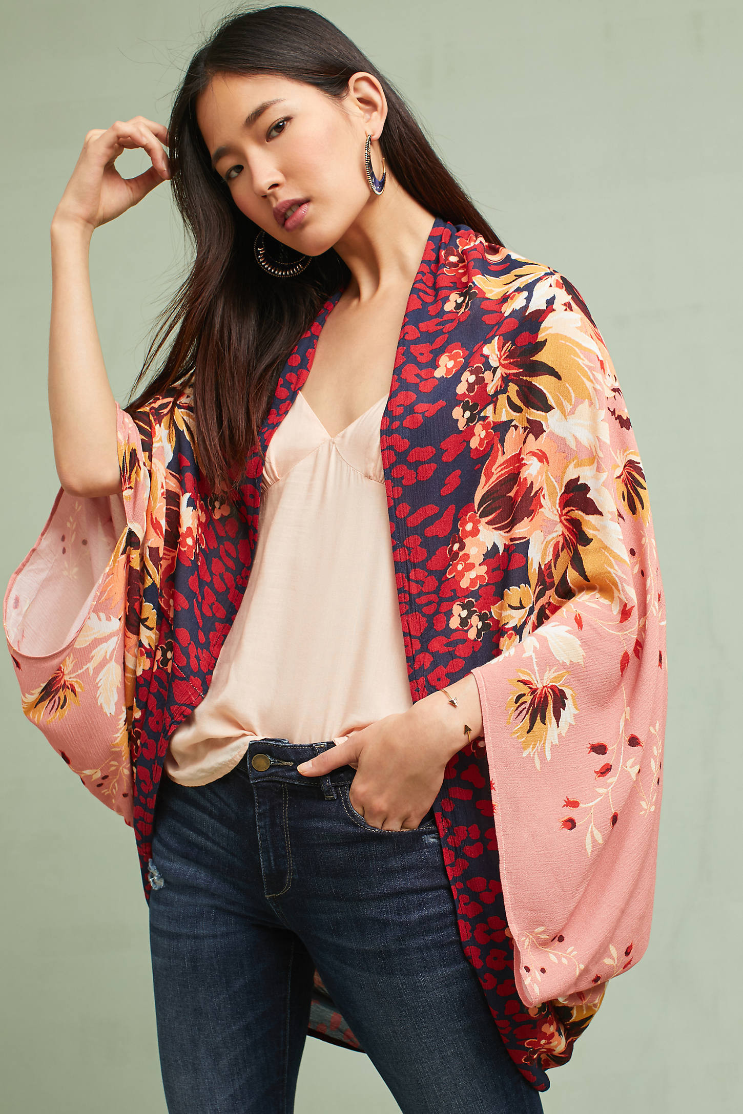 Floral Border Cocoon Kimono | Anthropologie (US)