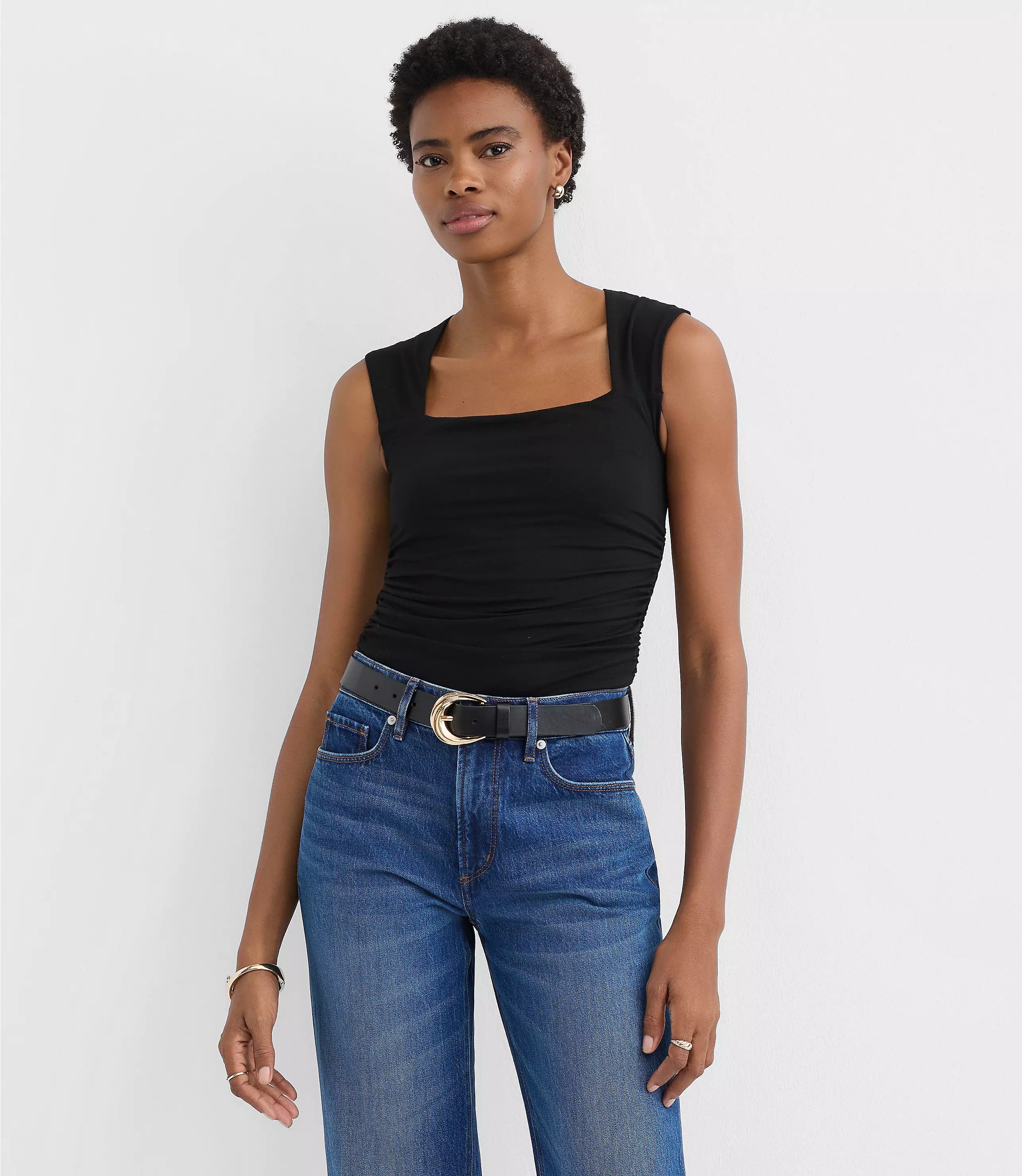 Ruched Square Neck Top | LOFT