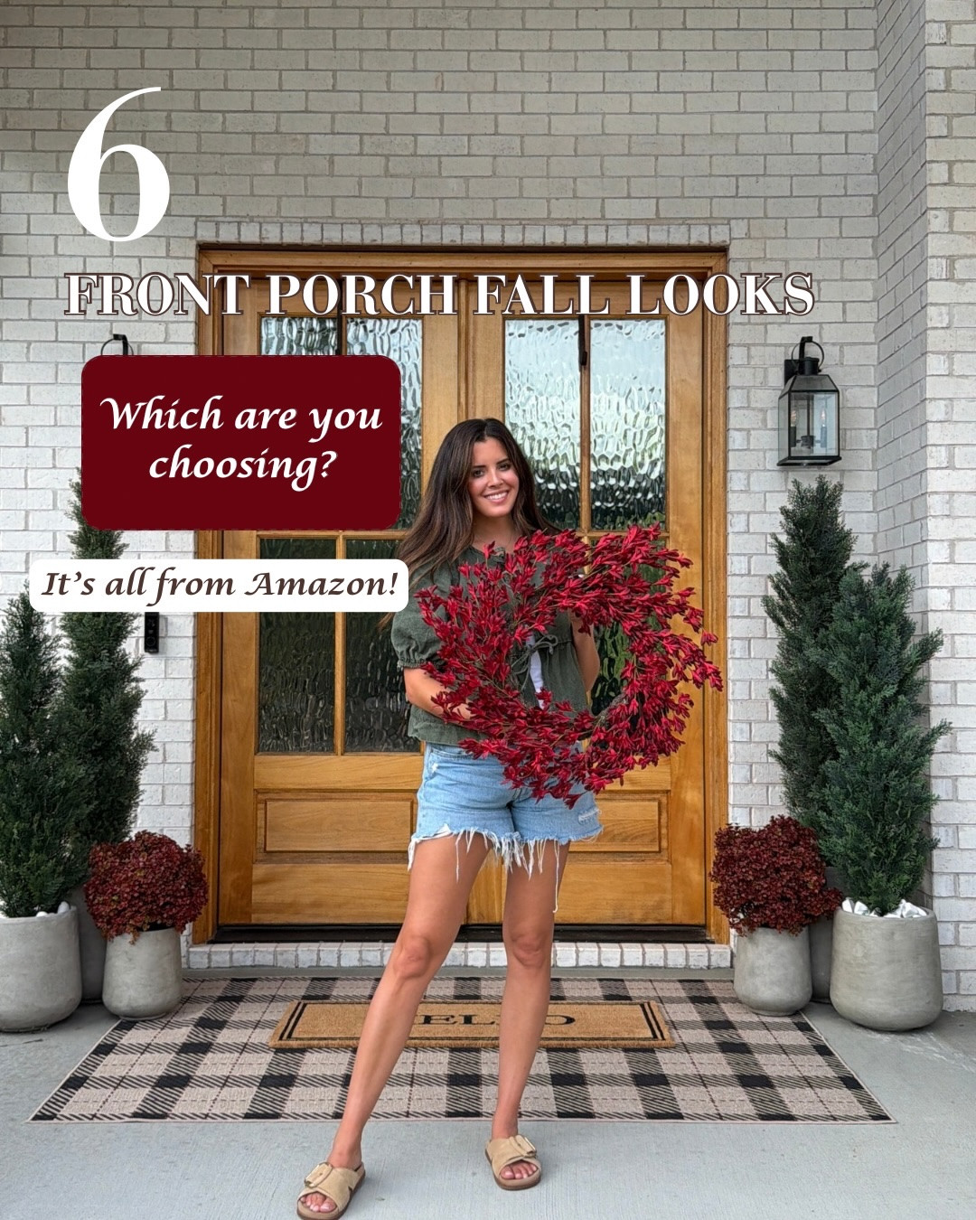 6 fall front porch looks, all from Amazon! 🍂 Do you prefer a fuller, layered porch or a more minimal look with just a few fall touches? And which wreath is your favorite?

Comment “PORCH” and I’ll send you the links to everything! 🤎

Amazon fall decor, fall front porch ideas, outdoor fall decorations, fall wreaths, layered doormats, affordable porch decor, Amazon home finds
#AmazonFinds #AmazonFallDecor #FallFrontPorch #FallPorchDecor #FrontPorchIdeas FallWreath OutdoorFallDecor AmazonHome FallDecorIdeas AffordableHomeDecor AmazonPartner