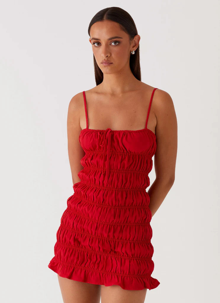 Part Timer Ruched Mini Dress - Red | Peppermayo (Global)