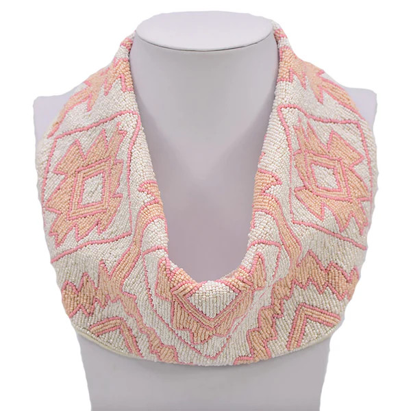 Hand Beaded Bandana Scarf - Pink | Christina Greene 