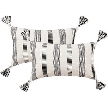 blue page Decorative Lumbar Black White Throw Pillow Covers Set, Modern Striped Boho Farmhouse Pi... | Amazon (US)