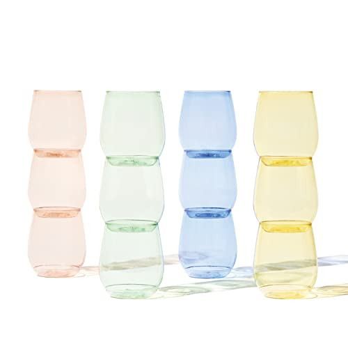 TOSSWARE POP 14oz Vino - Color Series SET OF 12, Premium Quality, Recyclable, Unbreakable & Crystal Clear Plastic Wine Glasses | Amazon (US)