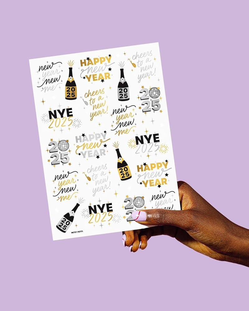xo, Fetti New Year's Eve Party Supplies Tattoos - 40 Gold and Silver Foil Styles | NYE Party Favo... | Amazon (US)
