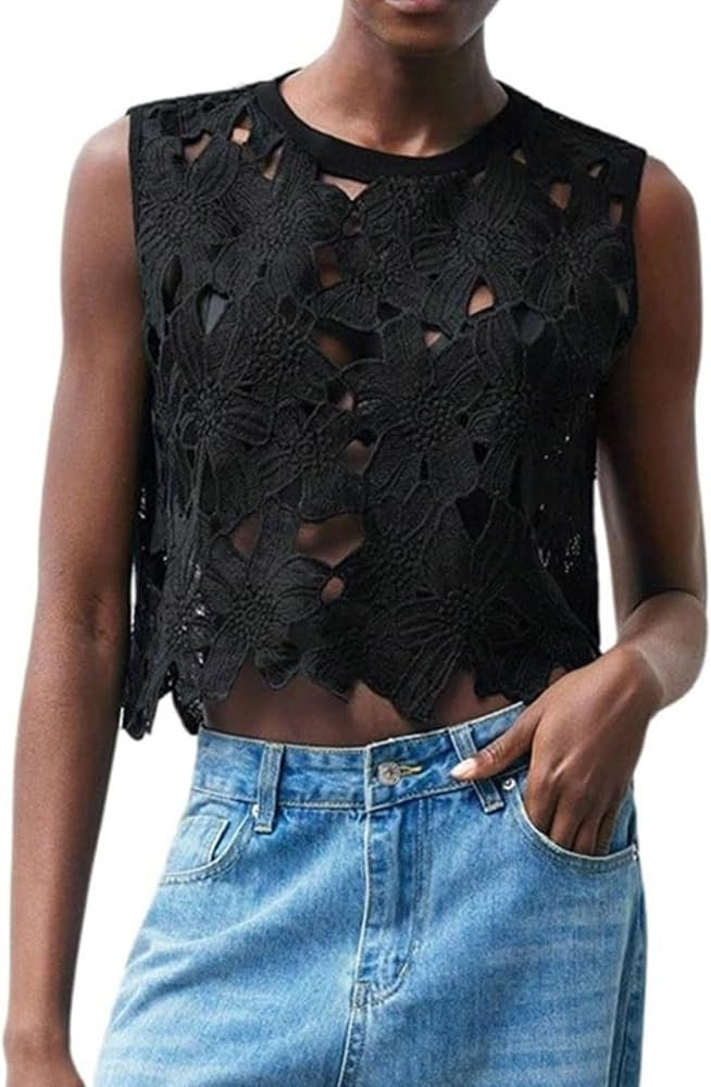 SHENHE Women's Sheer Tank Tops See Through Polka Dots Asymmetrical Top Summer Sleeveless Vest Shi... | Amazon (US)