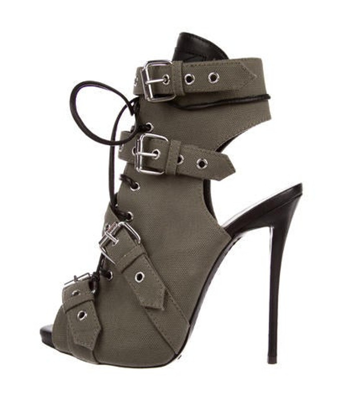 Giuseppe Zanotti Canvas Peep-Toe Booties Olive Giuseppe Zanotti Canvas Peep-Toe Booties | The RealReal