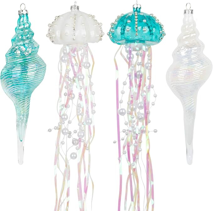 KI Store Coastal Ornaments for Christmas Tree Jellyfish Seashell Glass Christmas Decorative Hangi... | Amazon (US)