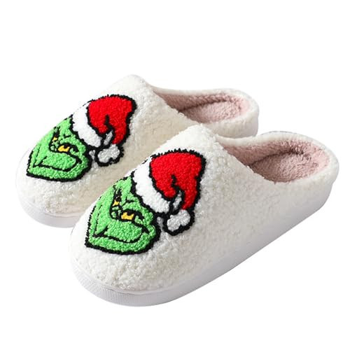 Womens Mens Grin Slippers Cute Cartoon Grinch Pattern Slipper Anti-slip Design Cozy Indoor House Winter Shoes Soft Plush Warm Slippers Gifts for Girlfriend | Amazon (US)