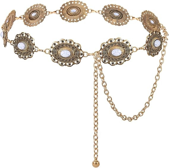 XZQTIVE Women Boho Chain Belts For Dresses Jeans Western Cowgirl Waist Links Belt Adjustable Meta... | Amazon (US)