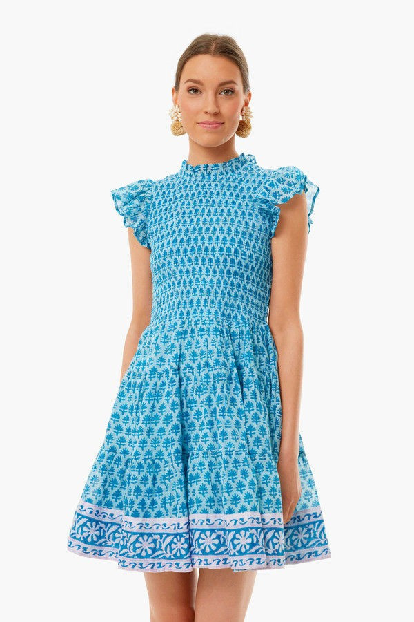 Fern Blue Smocked Flirty Short Mini Dress | Tuckernuck (US)