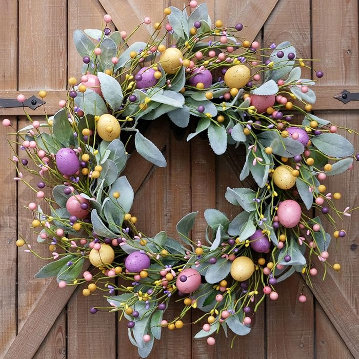 Bibelot 20 Inch Spring Easter Colorful Eggs Eucalyptus Leaves for Front Door, Eggs Berries Wreath... | Amazon (US)