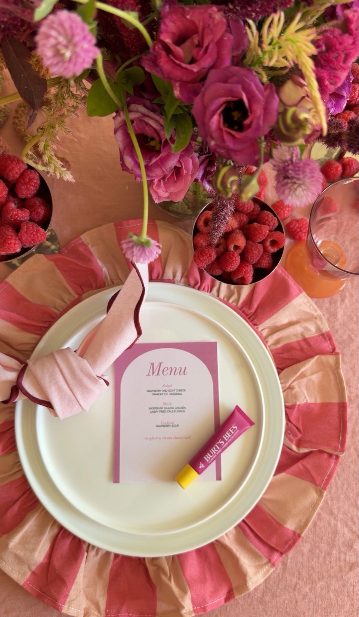 A raspberry sorbet tablescape inspired by Burt’s Bees

#LTKfoodie #LTKHome #LTKSeasonal