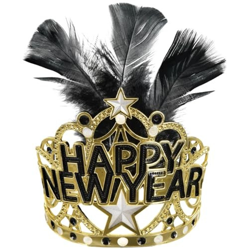Stunning Gold "Happy New Year" Tiara - 7" (1 Pc.) - Electroplated Plastic & Feathers, Perfect for New Year's Eve Celebrations | Amazon (US)