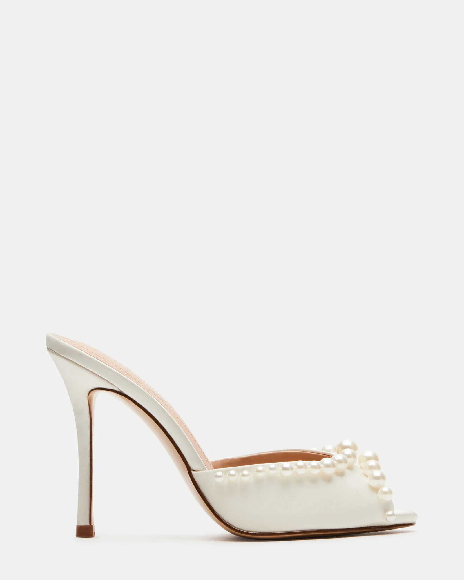 PRIYA-P White Satin Pearl Stiletto Heels | Women's Designer Heels | Steve Madden (Canada)