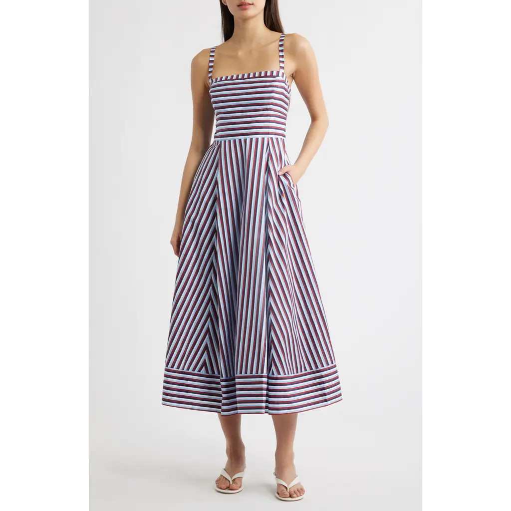 Hill House Home The Margot Stripe Fit & Flare Midi Dress in Red/white/blue Stripe at Nordstrom, Size Small | Nordstrom