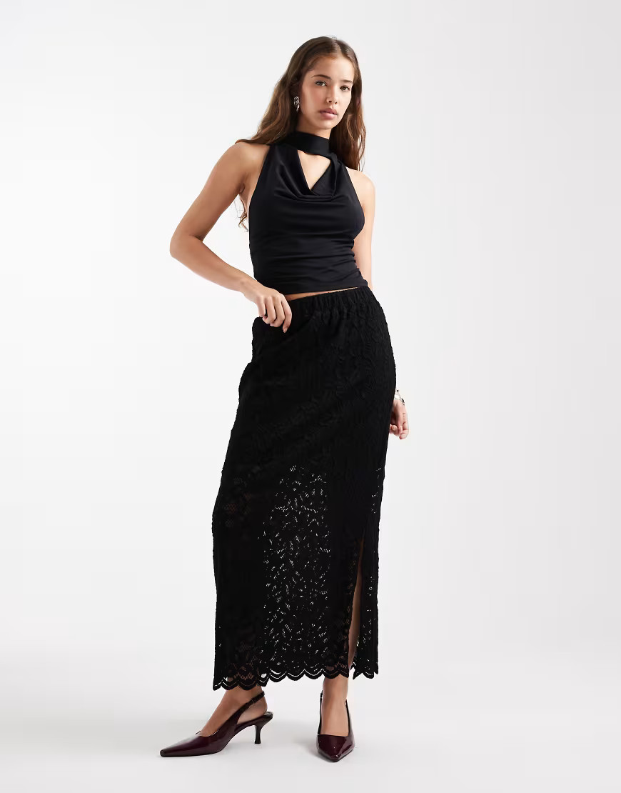 Pieces lace midi skirt in black | ASOS (Global)