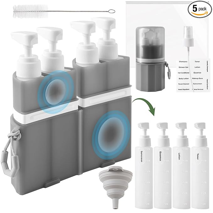4-in-1 Travel Bottles for Toiletries, TSA Approved Travel Size Toiletries, Leak Proof Refillable ... | Amazon (US)