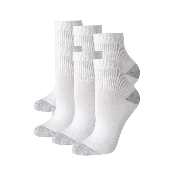 Hanes Women's Ankle Socks, Moisture-Wicking, Extended Sizes 8-12, 6-Pairs White w/Grey Vent | Walmart (US)