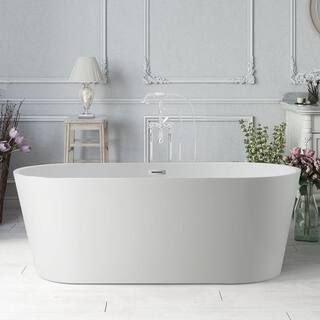 Vanity Art Bordeaux 59 in. Acrylic Flatbottom Freestanding Bathtub in White VA6815 | The Home Depot