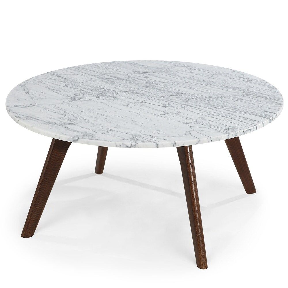 Poly and Bark Riley Marble Round Coffee Table (Walnut) | Bed Bath & Beyond
