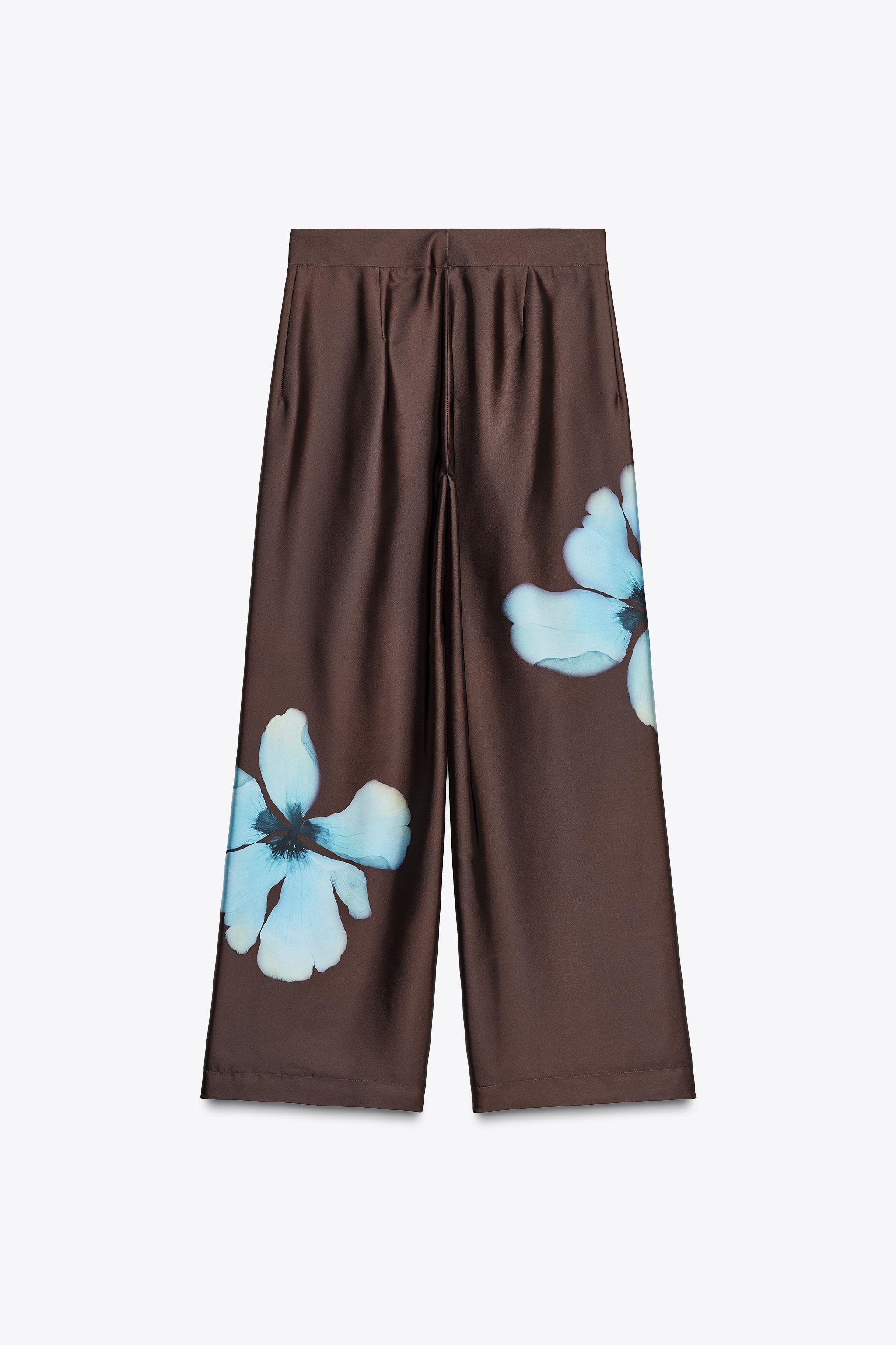 FLORAL PRINT SATIN PANTS | Zara US