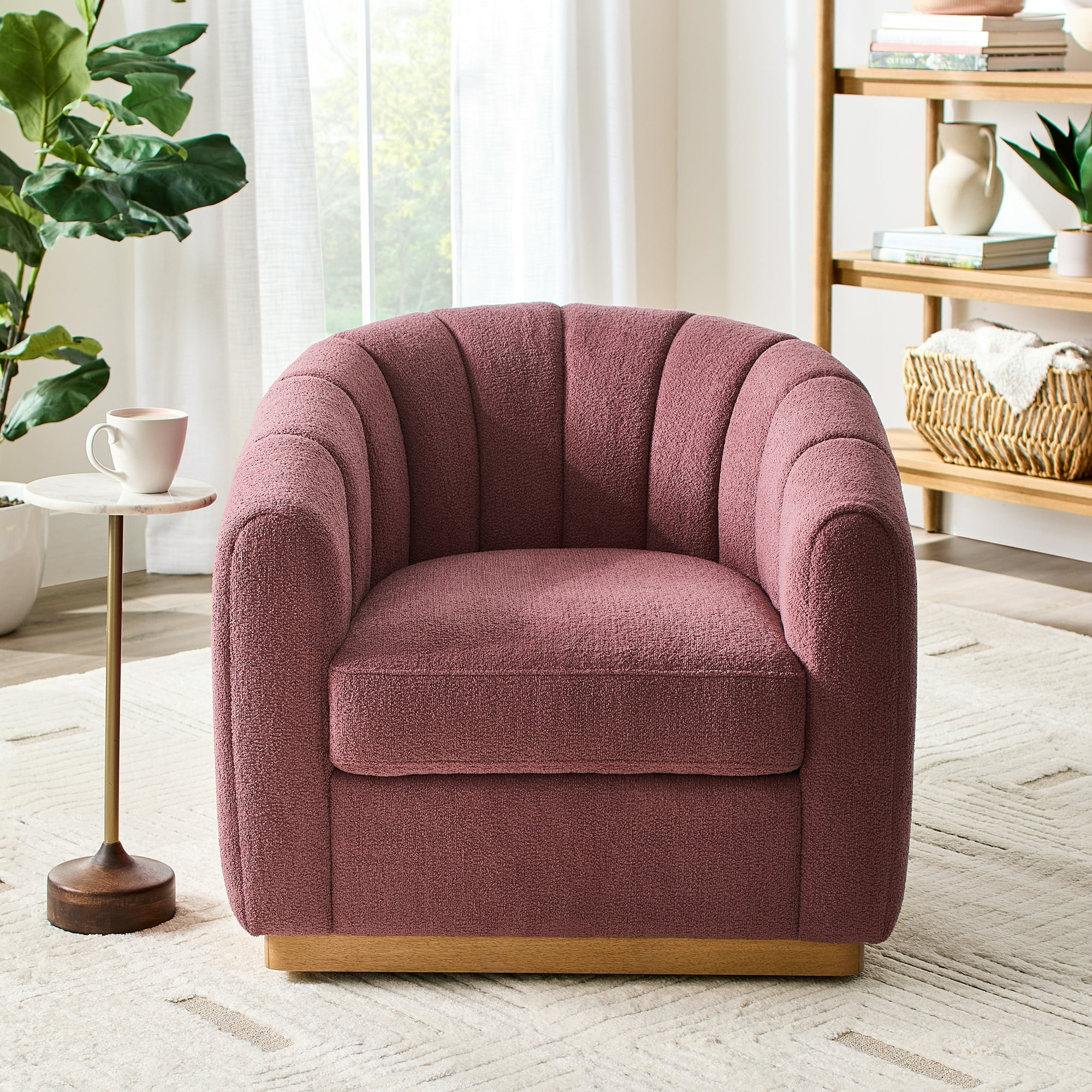 Better Homes & Gardens Lillian Accent Swivel Chair, Rose Boucle | Walmart (US)