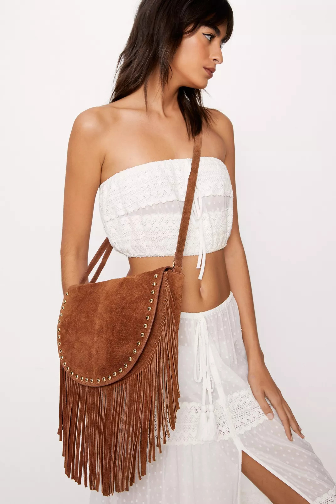 Suede Fringing Studded Shoulder Bag | Nasty Gal (US)