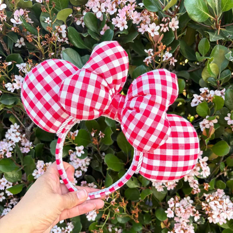 Red Gingham Minnie Ears - Etsy | Etsy (Global)