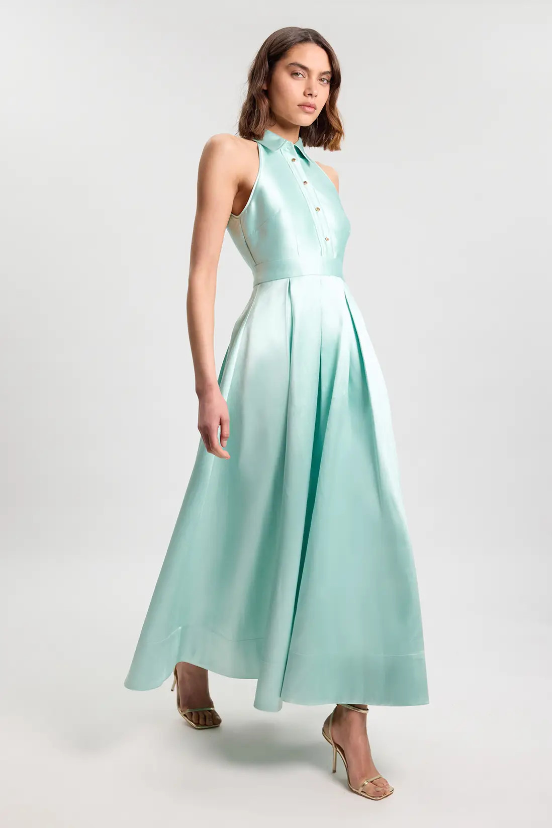 Mint Petite Twill Collared Maxi Dress | Karen Millen | Karen Millen