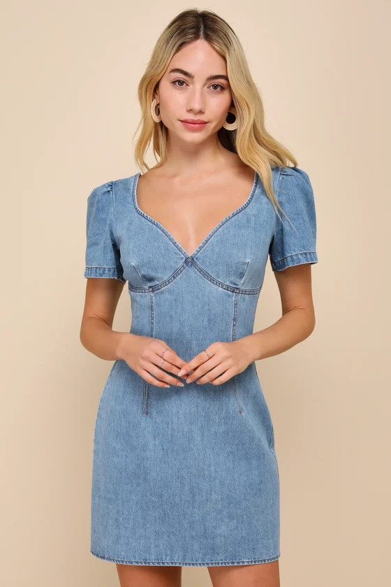 Dreamy Stroll Medium Wash Short Sleeve Denim Mini Dress | Lulus